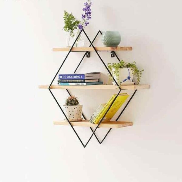 Iron Wall Mounted V Shape Square Rack with 3 Shelves for Wall Decor