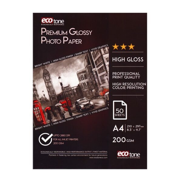 Ecotone Premium A4 Size Glossy Photo Paper Sheet 200 Grams pack of 50 Sheet