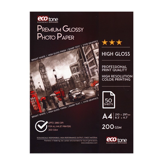 Ecotone Premium A4 Size Glossy Photo Paper Sheet 200 Grams pack of 50 Sheet