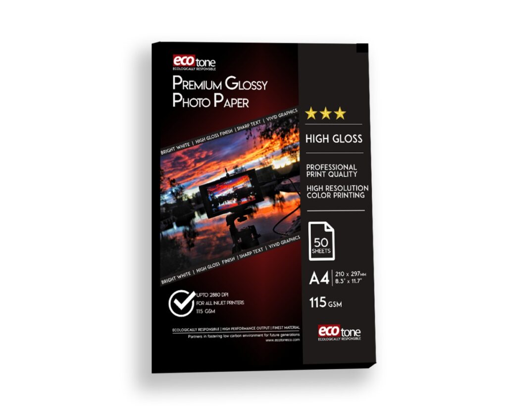 Ecotone Premium A4 Size Glossy Sticker Paper Sheet 115 Grams pack of 50 Sheet