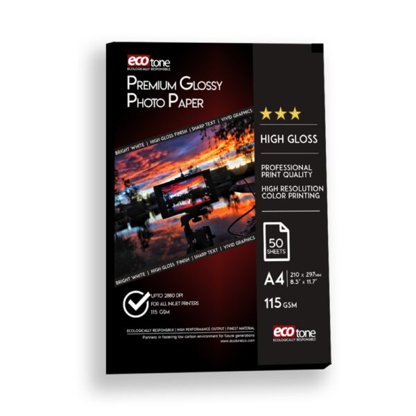 Ecotone Premium A4 Size Glossy Sticker Paper Sheet 115 Grams pack of 50 Sheet