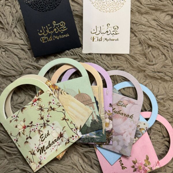 Mini Size Basket Shape Envelope Pack of 10 Pcs Mix Designs Eidi Distribution Envelopes
