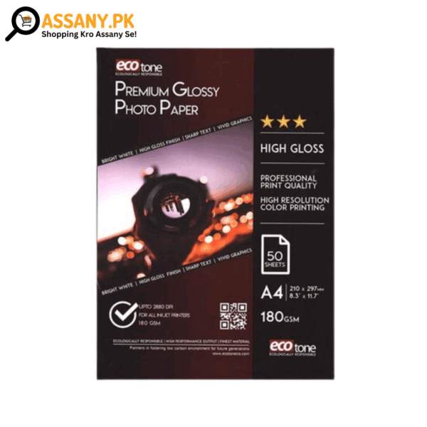 Ecotone Premium A4 Size Glossy Photo Paper Sheet 180 Grams pack of 50 Sheet