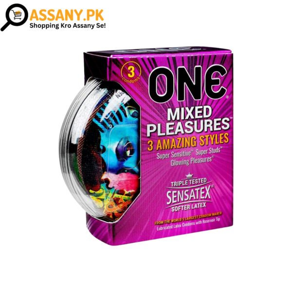One Mixed Pleasure Condoms – 3 Amazing Styles (Super Sensitive, Super Studs & Glowing Pleasures)